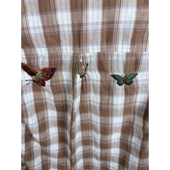 Miss Me Vintage Plaid Floral Embroidered Flannel Button Long Sleeve Shirt S Y2k - Picture 10 of 12